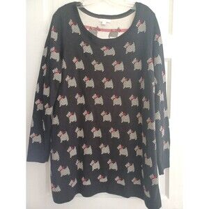 Charter Club Scottie dog black sweater 1X Plus sz rhinestone festive preppy